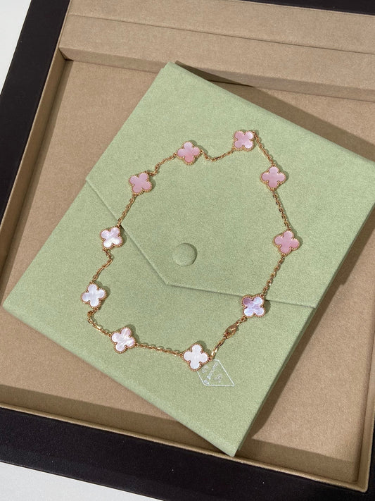 [Kincade Jewelrys]CLOVER 10 MOTIFS PINK NECKLACE