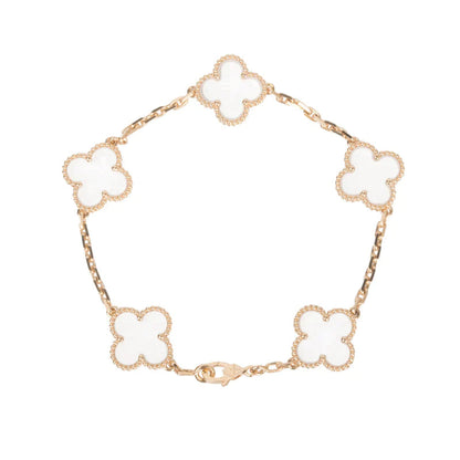 [Kincade Jewelrys]CLOVER 5 MOTIF ROCK CRYSTAL PINK GOLD BRACELET
