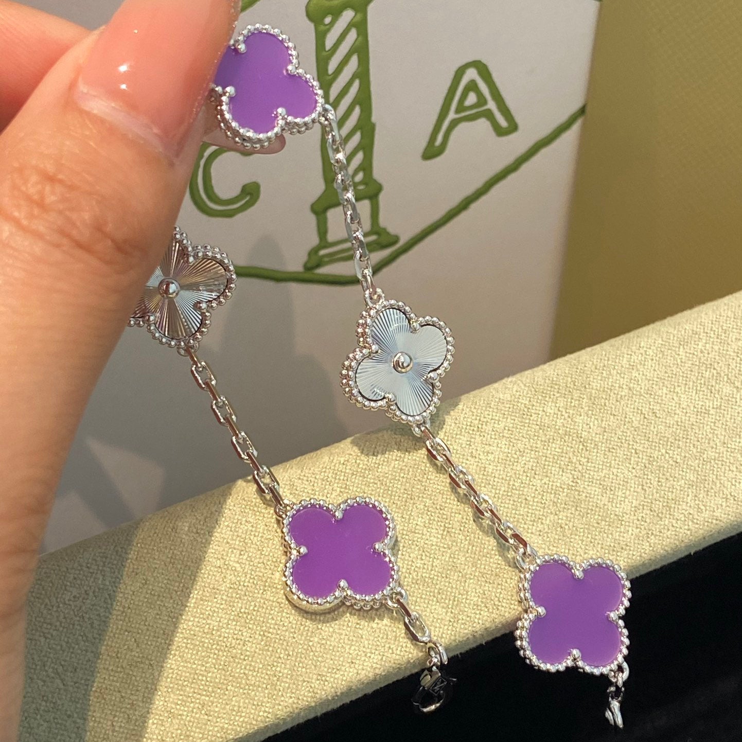 [Kincade Jewelrys]CLOVER  5 MOTIFS  PURPLE VIOLET BRACELET SILVER