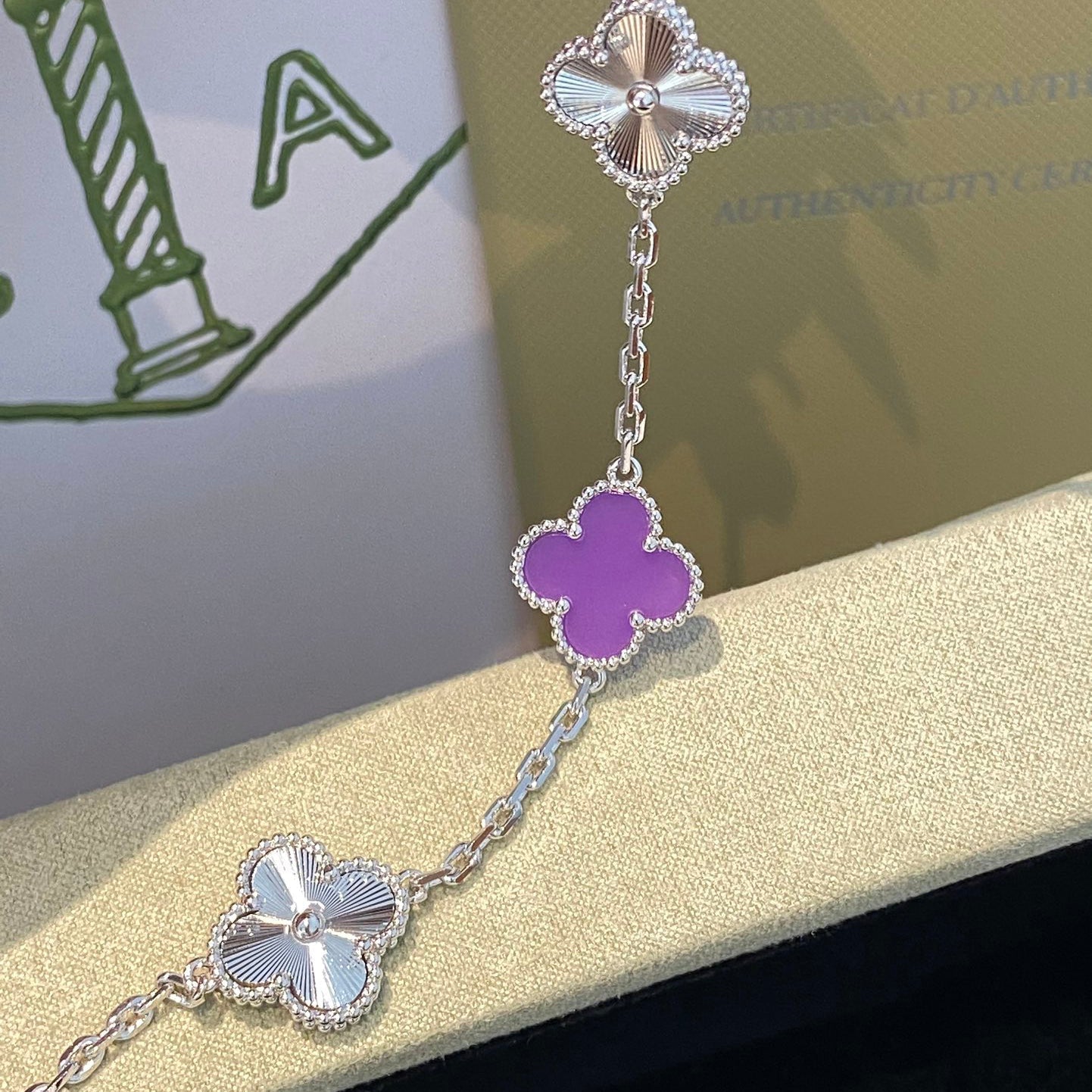 [Kincade Jewelrys]CLOVER  5 MOTIFS  PURPLE VIOLET BRACELET SILVER