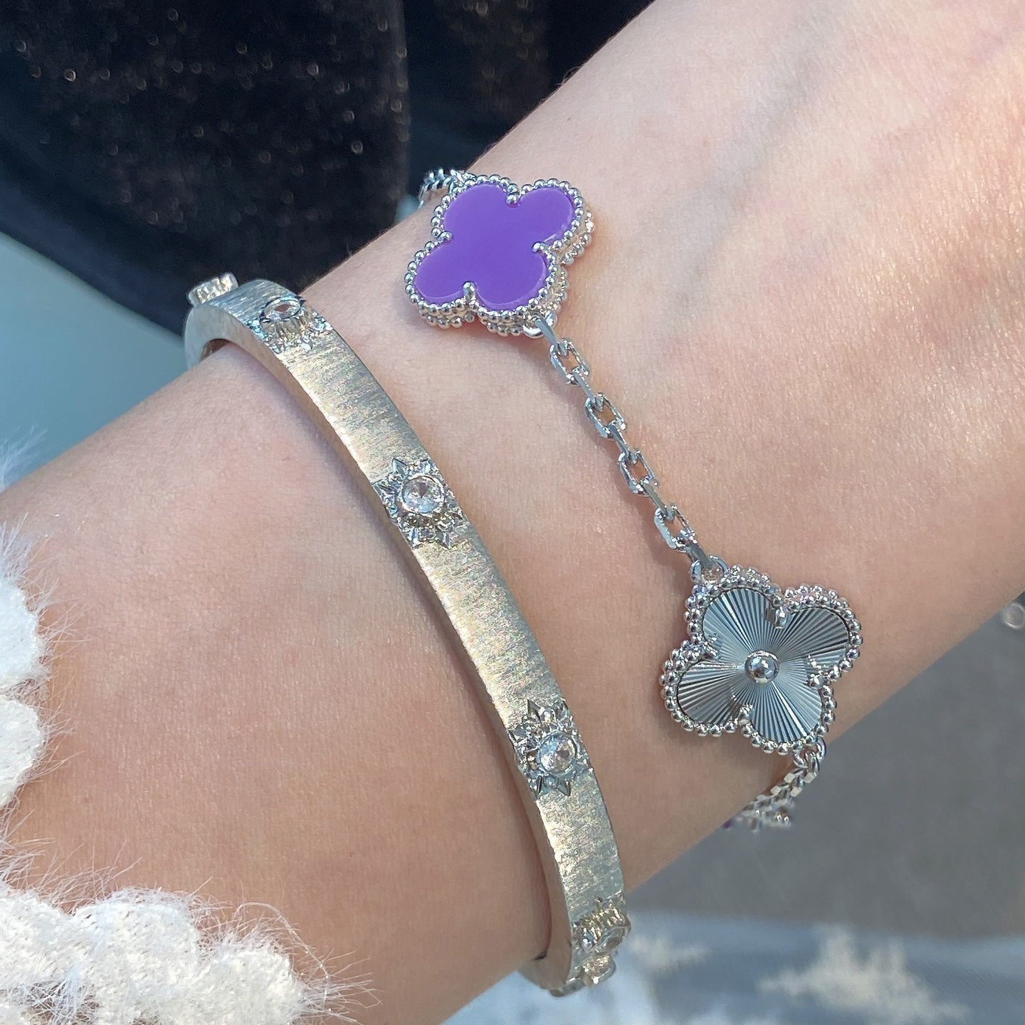 [Kincade Jewelrys]CLOVER  5 MOTIFS  PURPLE VIOLET BRACELET SILVER