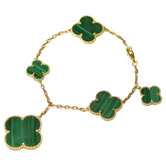 [Kincade Jewelrys]MAGIC CLOVER MALACHITE GOLD BRACELET 5 MOTIFS