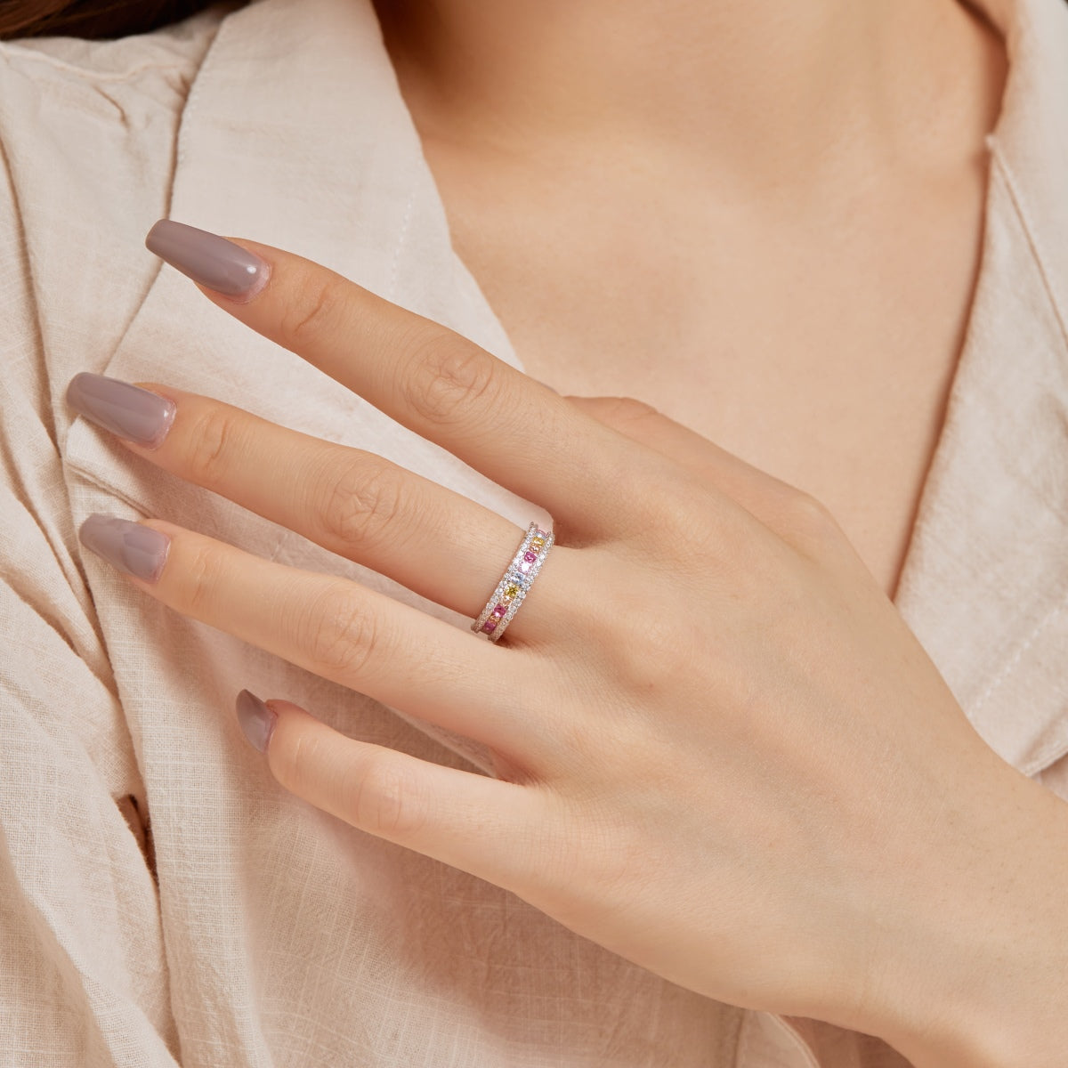 [Kincade Jewelrys]Delicate Colorful Round Cut Daily Ring
