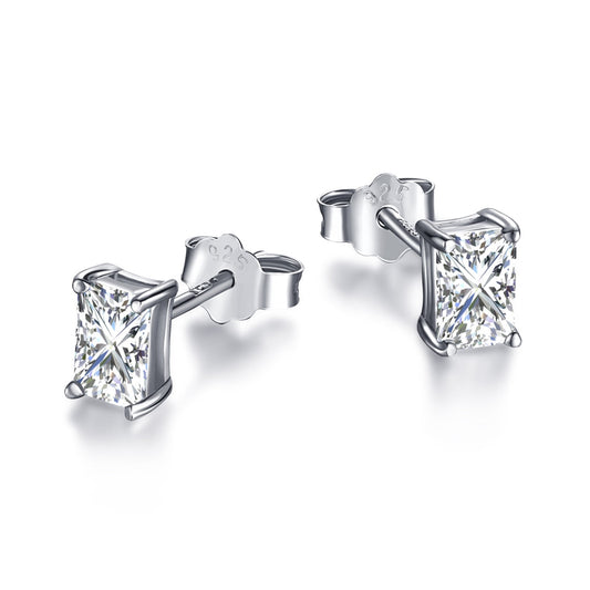 [Kincade Jewelrys]Stylish Shiny Rectangular Center Stone Stud Earrings