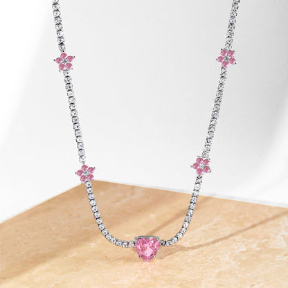 [Kincade Jewelrys]Dazzling Pink Heart Flower Necklace