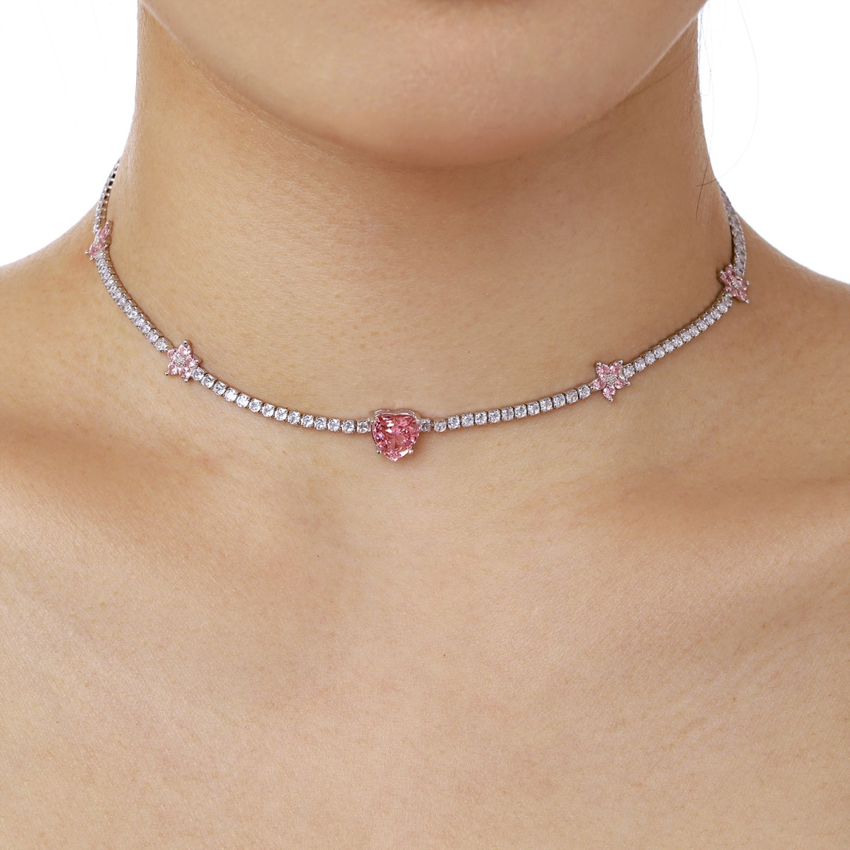 [Kincade Jewelrys]Dazzling Pink Heart Flower Necklace