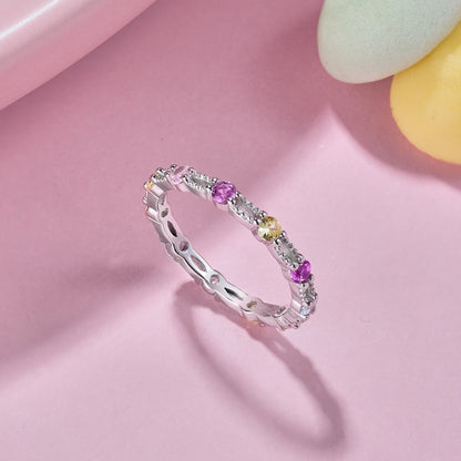 [Kincade Jewelrys]Sparkling Colorful Round Cut Tennis Ring