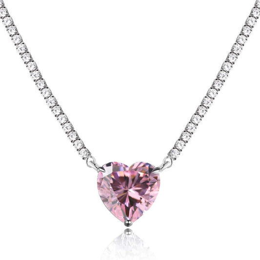 [Kincade Jewelrys]8.0 Carat Versatile Colorful Sweet Heart-Shaped Tennis Necklace