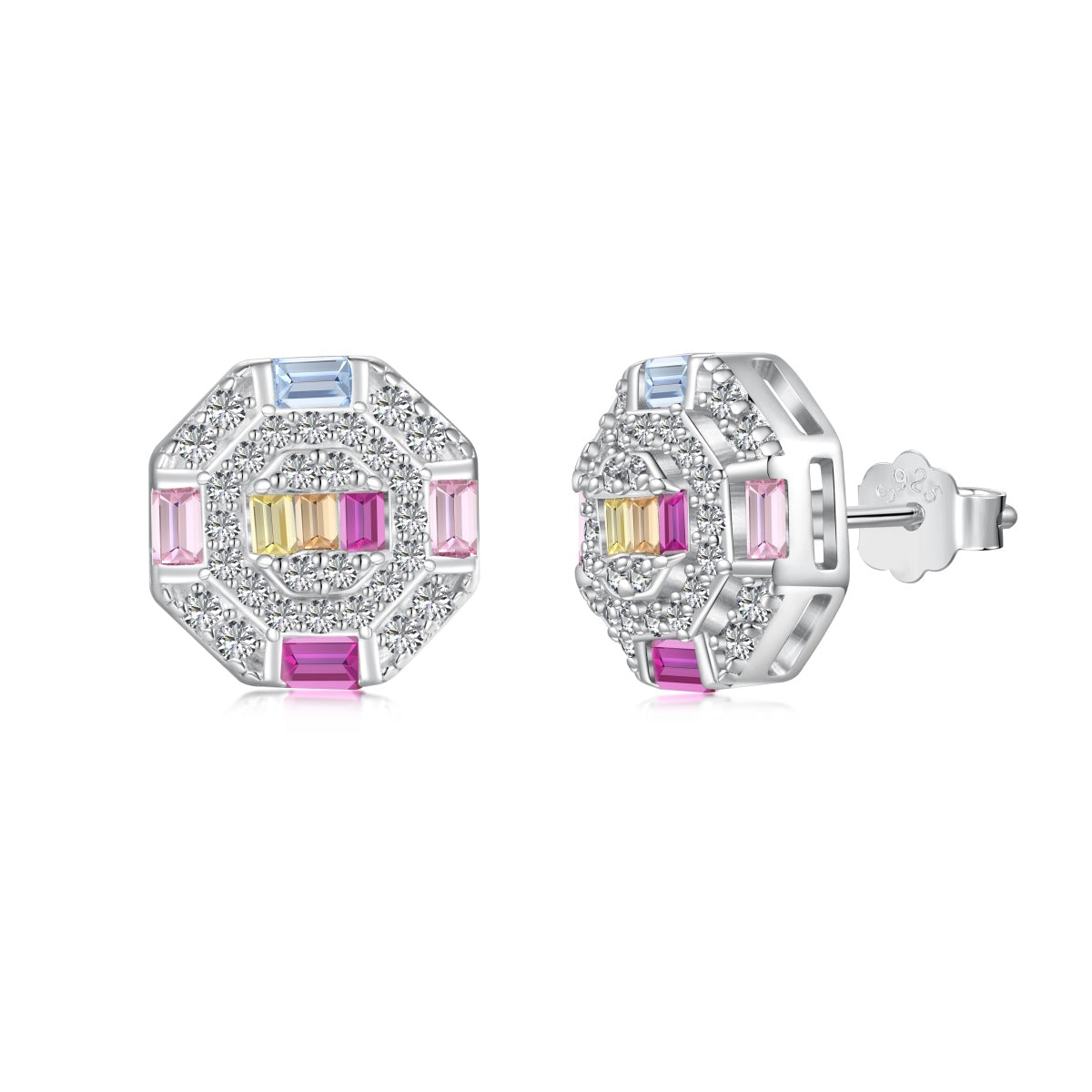 [Kincade Jewelrys]Ornate Colorful Octagon Shape Daily Earrings