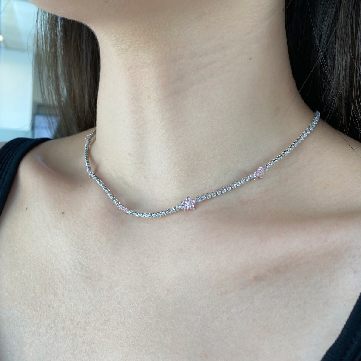 [Kincade Jewelrys]Luxurious Colorful Flower Tennis Necklace