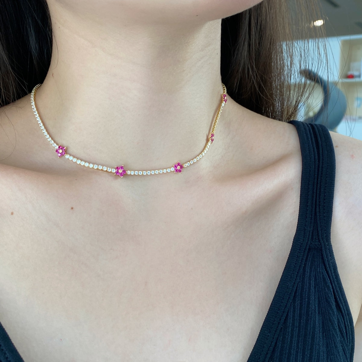 [Kincade Jewelrys]Luxurious Colorful Flower Tennis Necklace