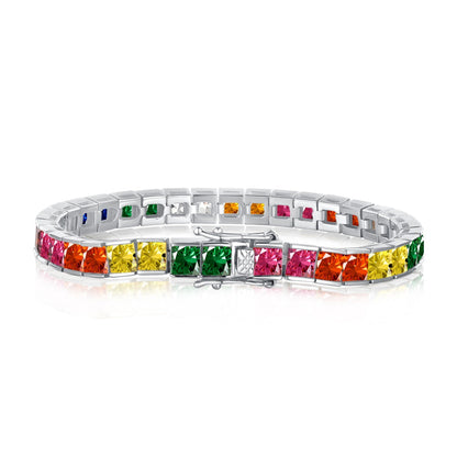 [Kincade Jewelrys]Radiant Colorful Princess Cut Tennis Bracelet