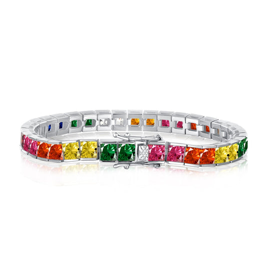 [Kincade Jewelrys]Radiant Colorful Princess Cut Tennis Bracelet