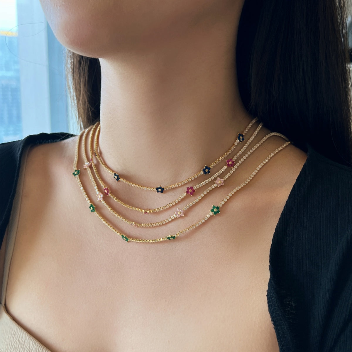 [Kincade Jewelrys]Luxurious Colorful Flower Tennis Necklace