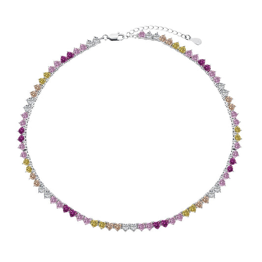[Kincade Jewelrys]Sparkling Colorful Full Heart Tennis Necklace