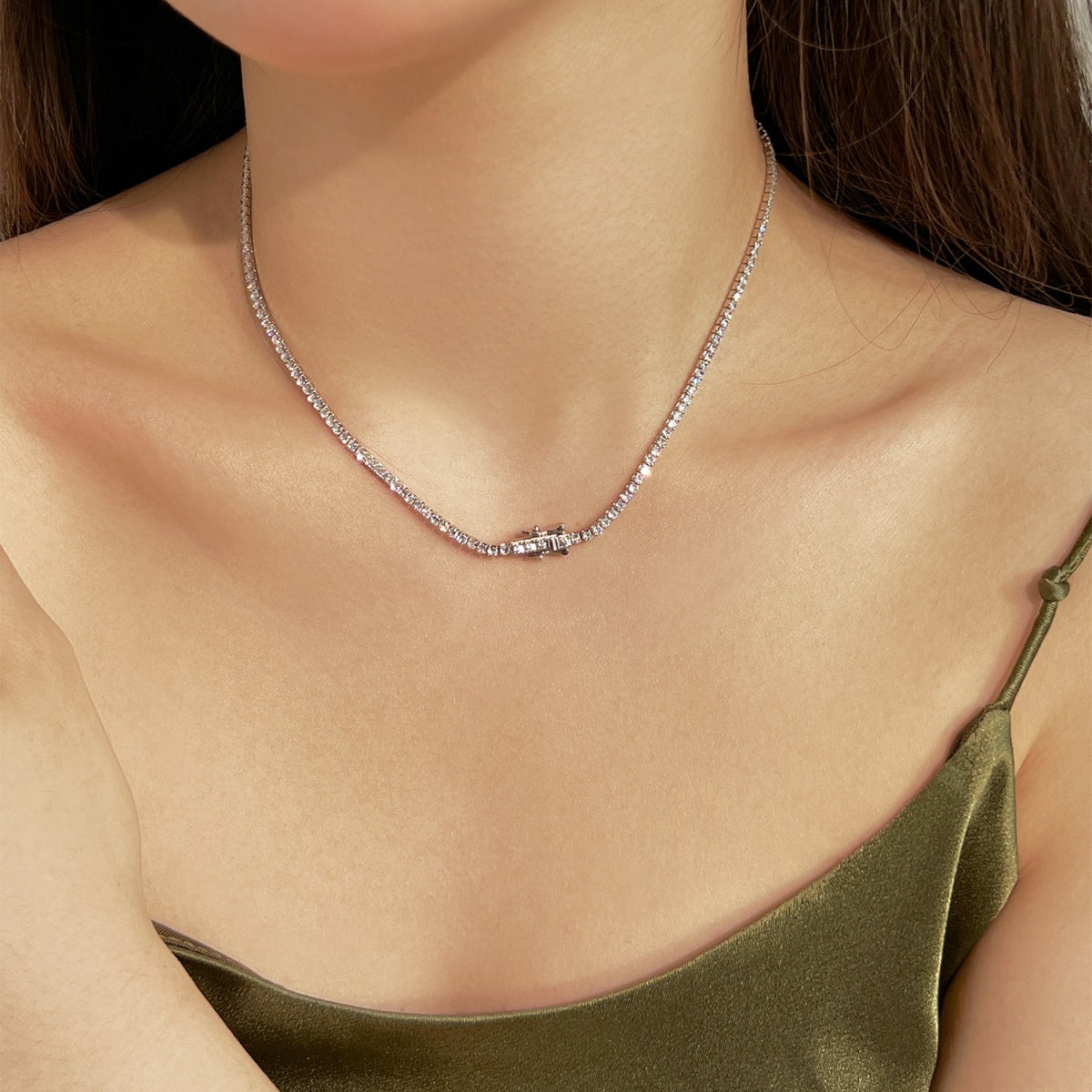 [Kincade Jewelrys]Delicate Round Shape Tennis Necklace