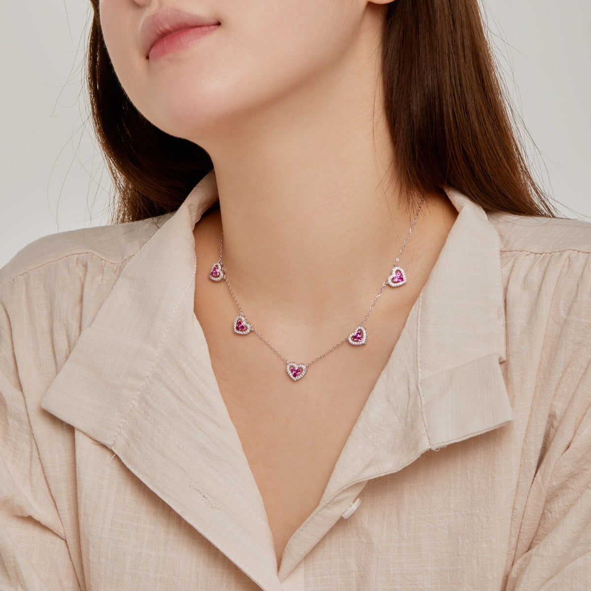 [Kincade Jewelrys]Sparkling Five Heart Necklace