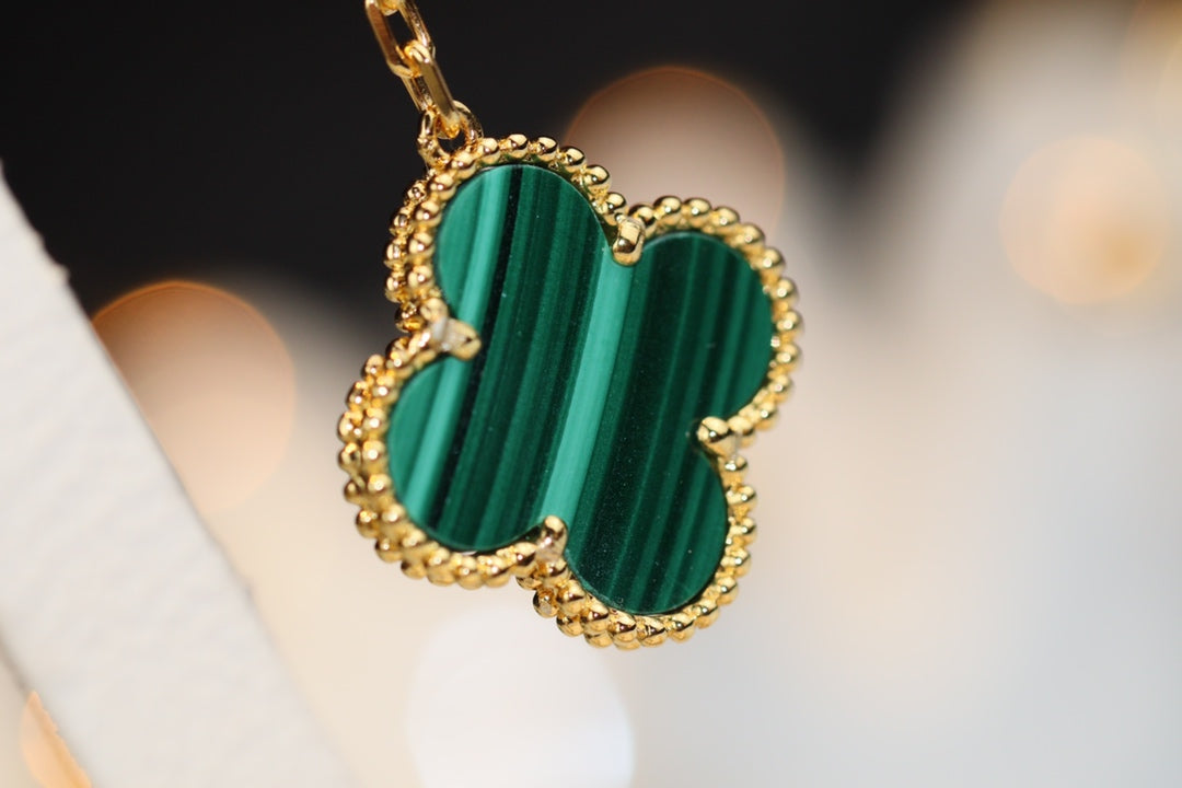 [Kincade Jewelrys]CLOVER EARRINGS GOLD MALACHITE DIAMOND 3 MOTIF