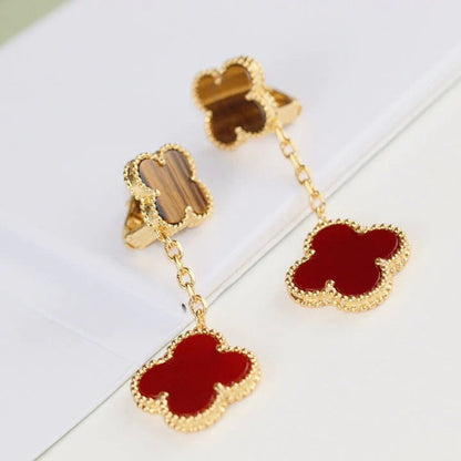 [Kincade Jewelrys]CLOVER  2 MOTIF  TIGER EYE CARNELIAN EARRINGS