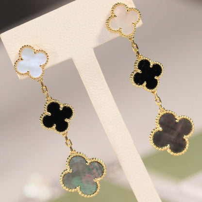 [Kincade Jewelrys]CLOVER EARRINGS GOLD ONYX MOP 3 MOTIF