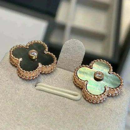 [Kincade Jewelrys]CLOVER MEDIUM 1 MOTIFS GRAY MOP  DIAMOND EARRINGS