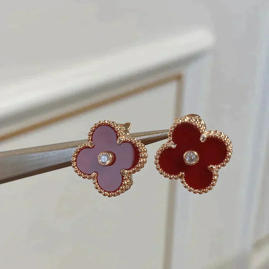 [Kincade Jewelrys]CLOVER MEDIUM 1 MOTIFS CARNELIAN  DIAMOND earrings