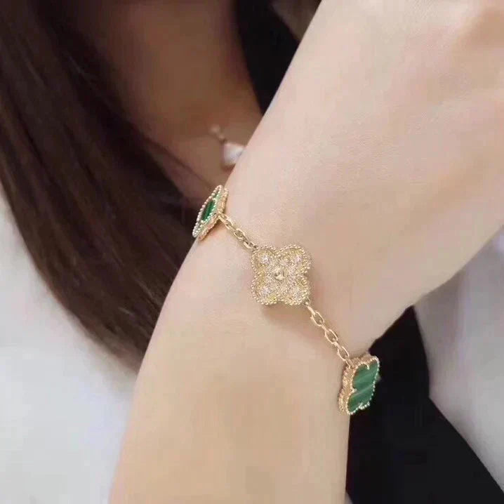 [Kincade Jewelrys]CLOVER  5 MOTIF MALACHITE DIAMOND BRACELET
