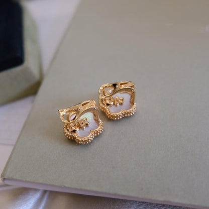 [Kincade Jewelrys]LUCKY PINK GOLD WHITE MOP EARRINGS