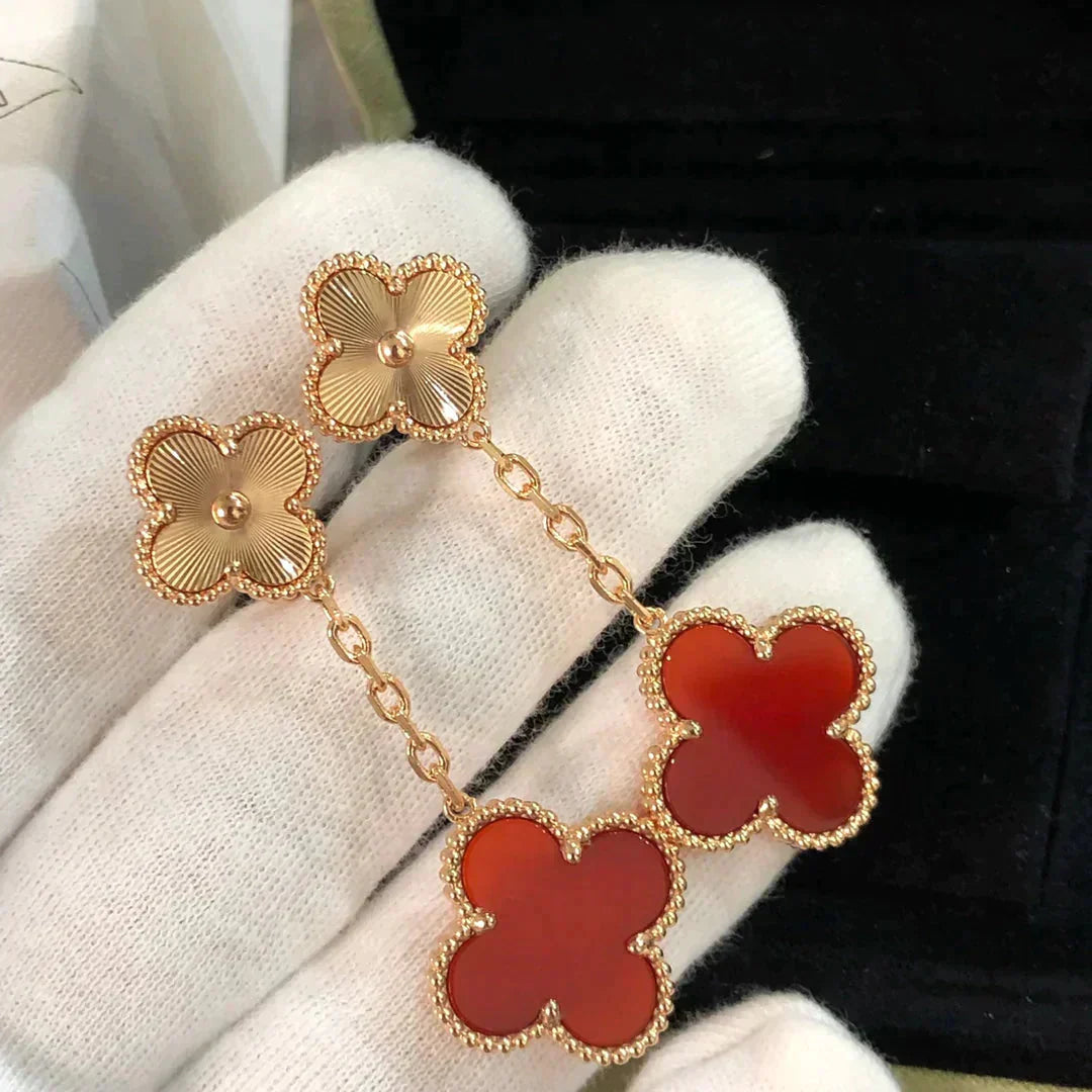 [Kincade Jewelrys]CLOVER 2 MOTIF  LASER CARNELIAN EARRINGS