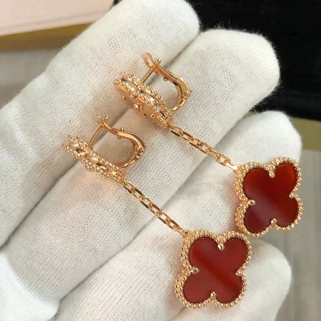 [Kincade Jewelrys]CLOVER 2 MOTIF  LASER CARNELIAN EARRINGS