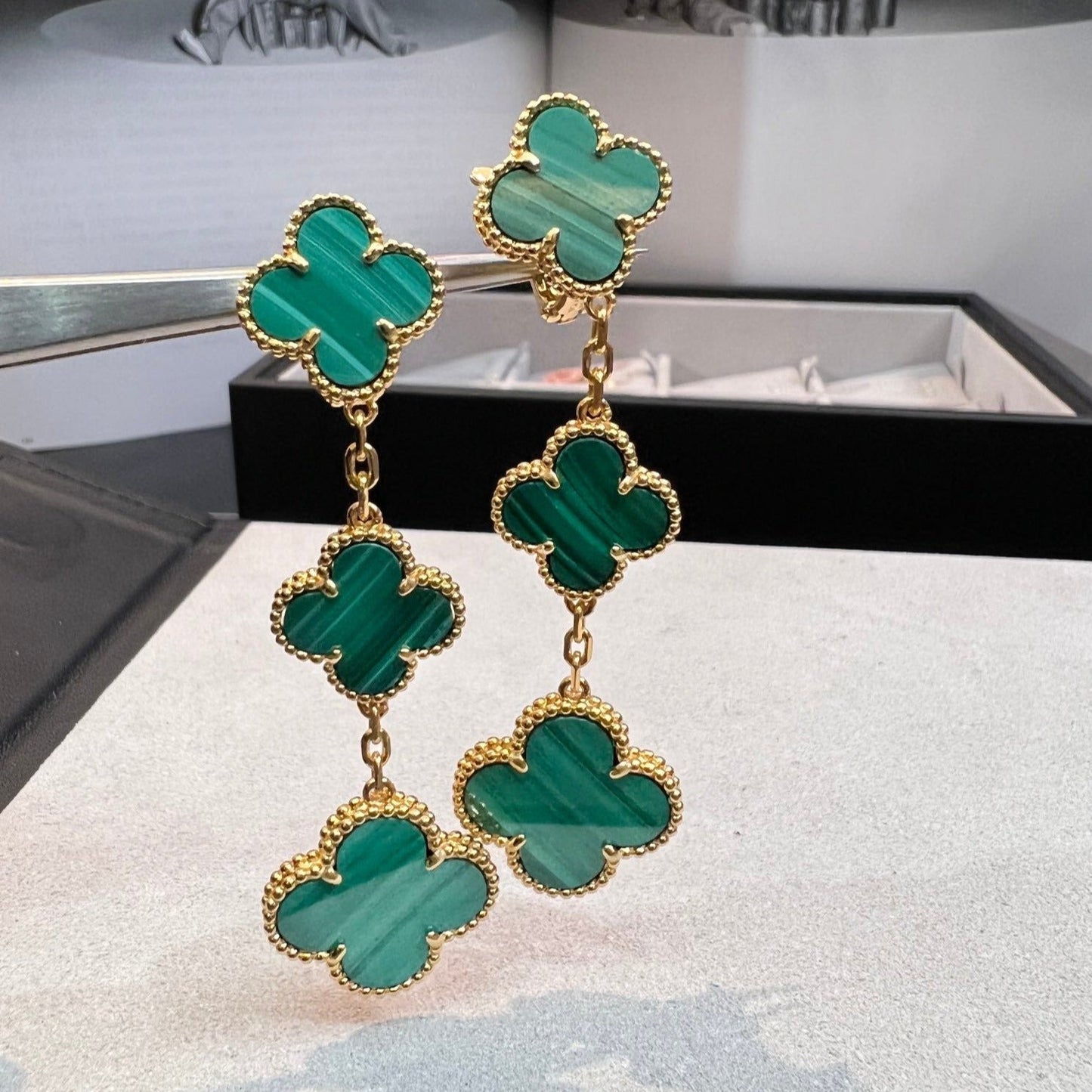 [Kincade Jewelrys]CLOVER MALACHITE 3 MOTIFS GOLD