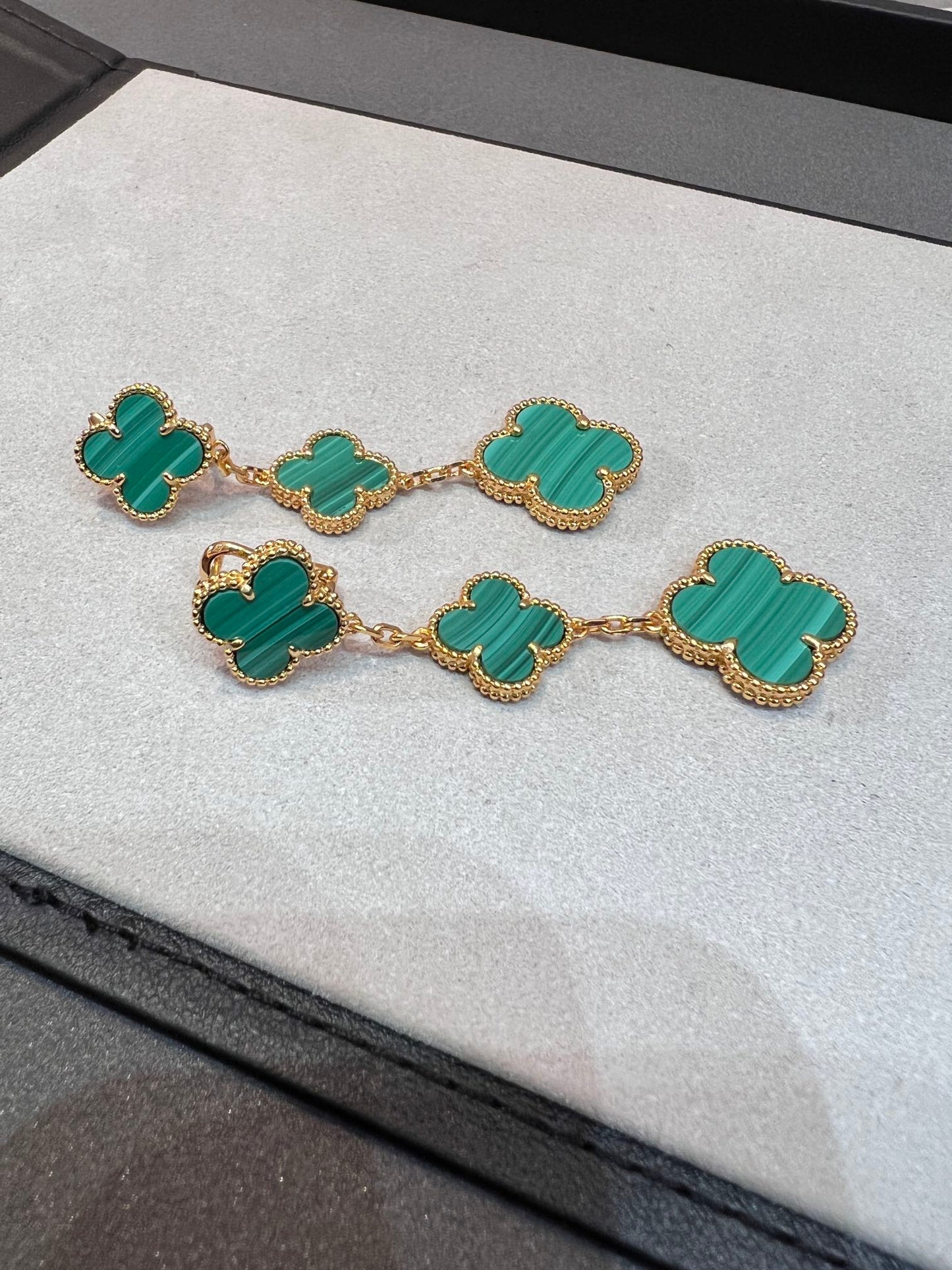 [Kincade Jewelrys]CLOVER MALACHITE 3 MOTIFS GOLD