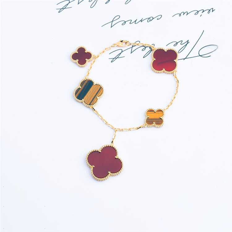[Kincade Jewelrys]CLOVER BRACELET 5 MOTIFS CARNELIAN TIGER EYE