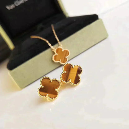 [Kincade Jewelrys]CLOVER MEDIUM 1 MOTIFS TIGER EYE EARRINGS