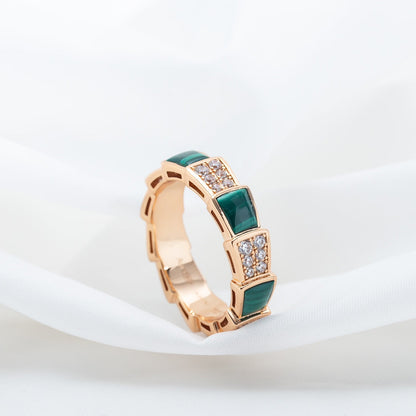 [Kincade Jewelrys]SERPENTI RING PINK GOLD MALACHITE DIAMOND PAVED 4MM