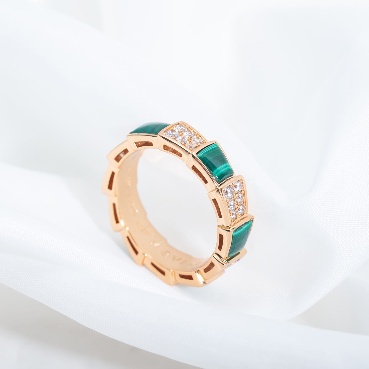 [Kincade Jewelrys]SERPENTI RING PINK GOLD MALACHITE DIAMOND PAVED 4MM
