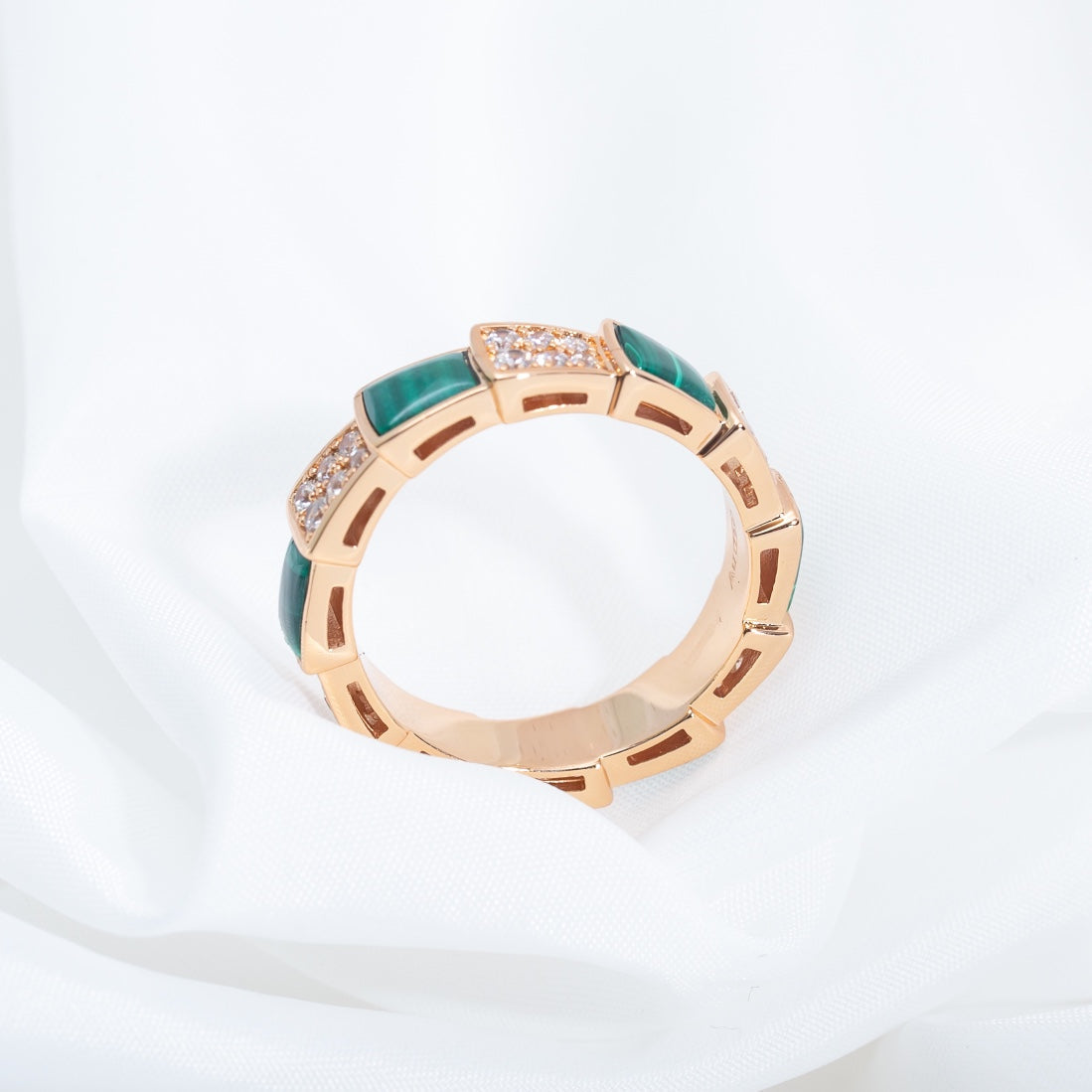 [Kincade Jewelrys]SERPENTI RING PINK GOLD MALACHITE DIAMOND PAVED 4MM