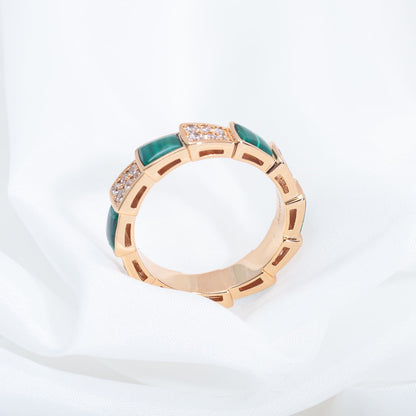 [Kincade Jewelrys]SERPENTI RING PINK GOLD MALACHITE DIAMOND PAVED 4MM
