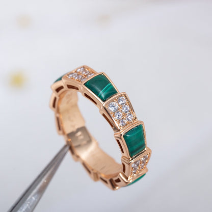 [Kincade Jewelrys]SERPENTI RING PINK GOLD MALACHITE DIAMOND PAVED 4MM