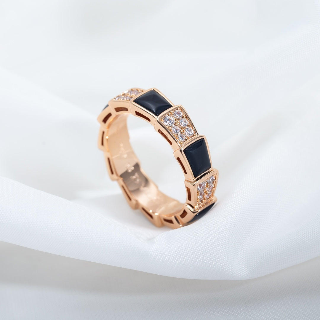 [Kincade Jewelrys]SERPENTI RING PINK GOLD BLACK MOP DIAMOND PAVED 4MM