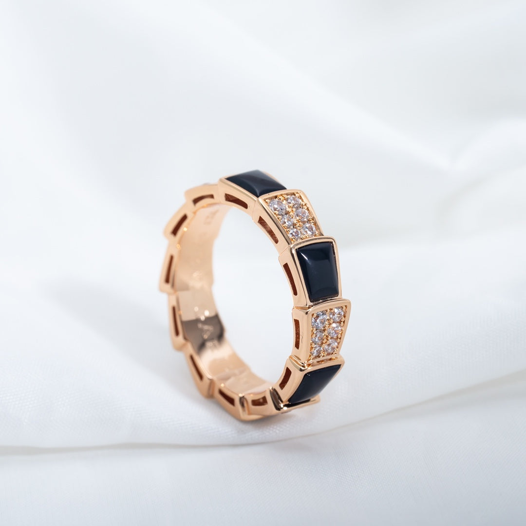 [Kincade Jewelrys]SERPENTI RING PINK GOLD BLACK MOP DIAMOND PAVED 4MM