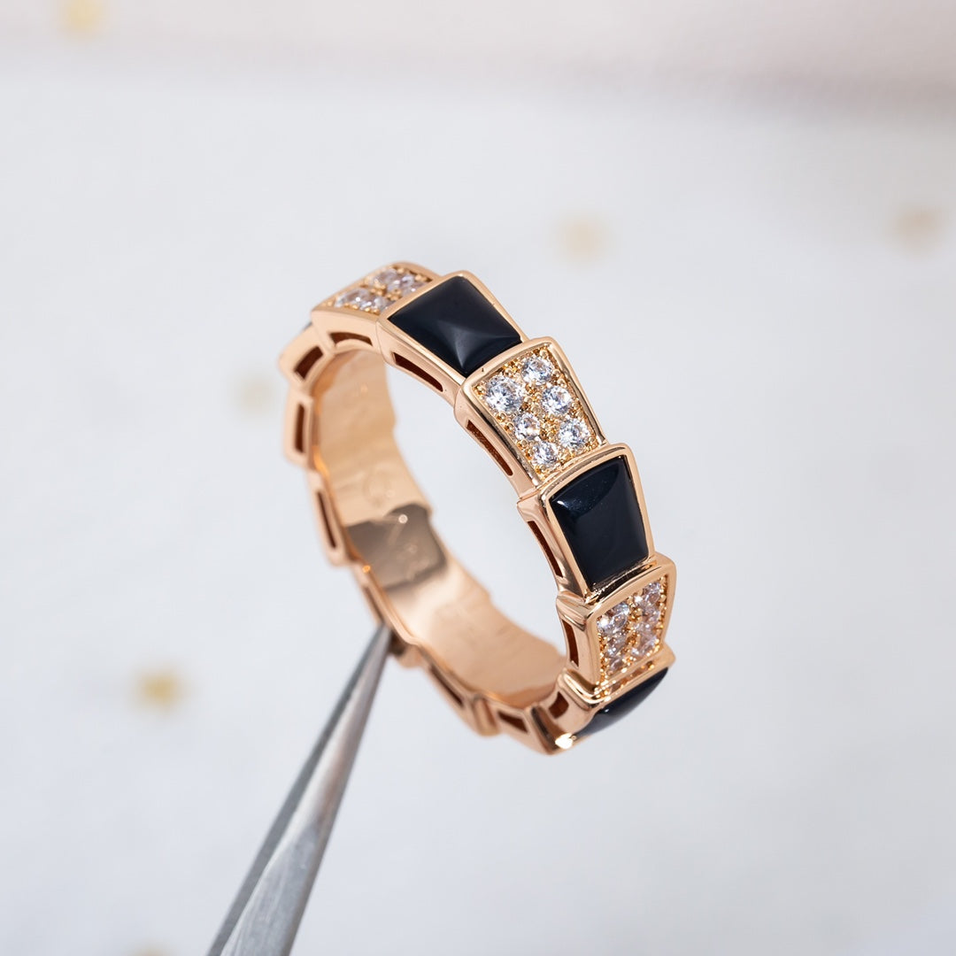 [Kincade Jewelrys]SERPENTI RING PINK GOLD BLACK MOP DIAMOND PAVED 4MM