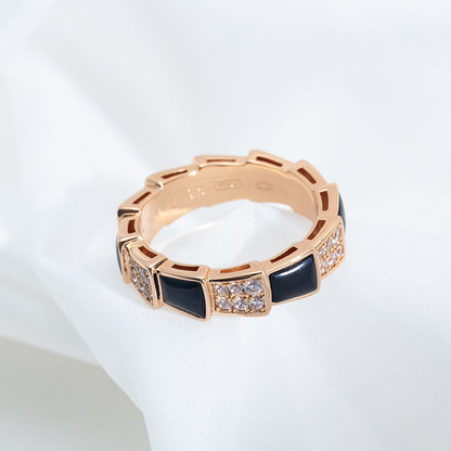[Kincade Jewelrys]SERPENTI RING PINK GOLD BLACK MOP DIAMOND PAVED 4MM