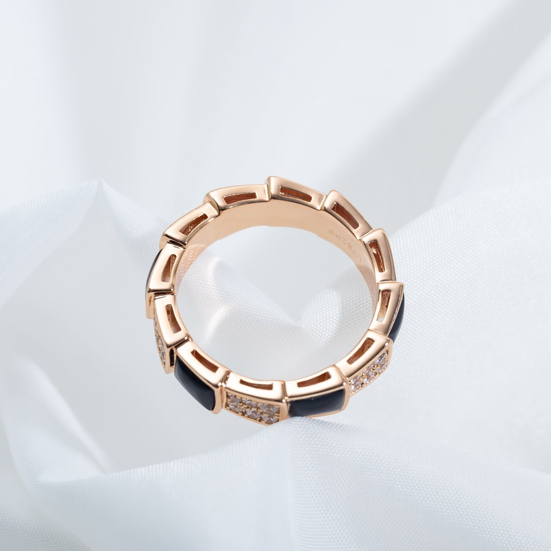[Kincade Jewelrys]SERPENTI RING PINK GOLD BLACK MOP DIAMOND PAVED 4MM