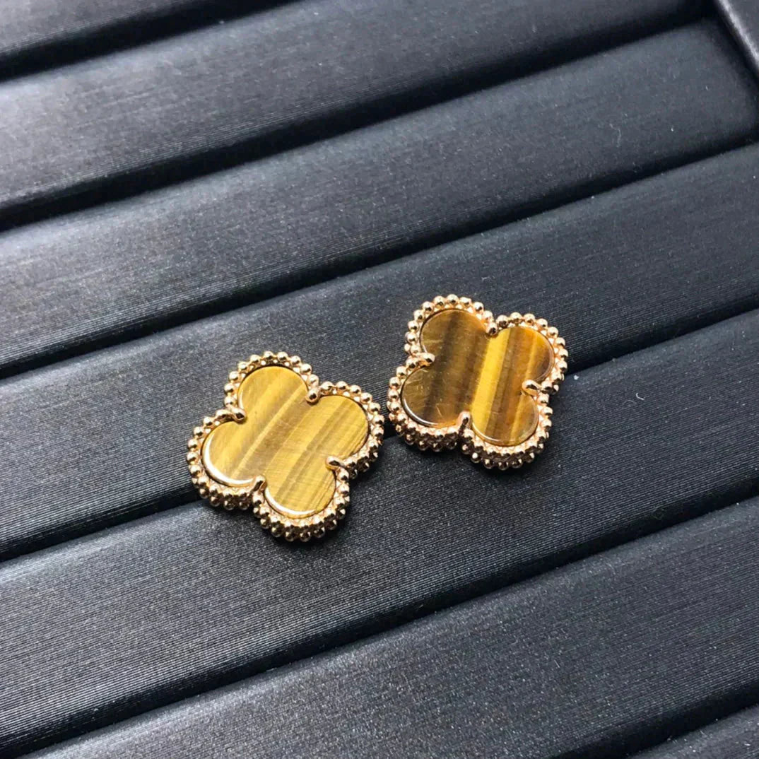 [Kincade Jewelrys]CLOVER MEDIUM 1 MOTIFS TIGER EYE EARRINGS