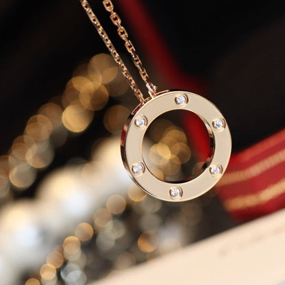 [Kincade Jewelrys]LOVE NECKLACE 16MM 6 DIAMONDS PINK GOLD