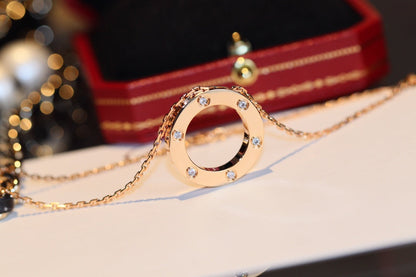 [Kincade Jewelrys]LOVE NECKLACE 16MM 6 DIAMONDS PINK GOLD