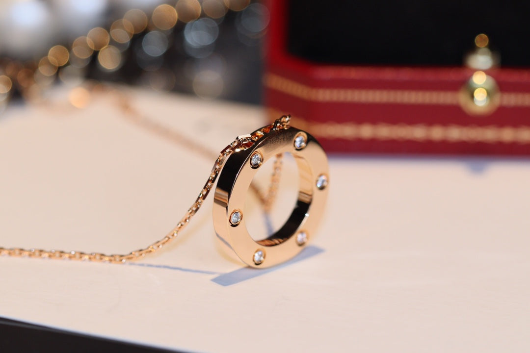 [Kincade Jewelrys]LOVE NECKLACE 16MM 6 DIAMONDS PINK GOLD