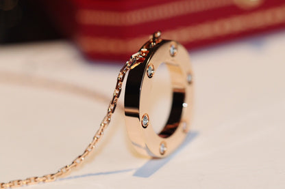 [Kincade Jewelrys]LOVE NECKLACE 16MM 6 DIAMONDS PINK GOLD