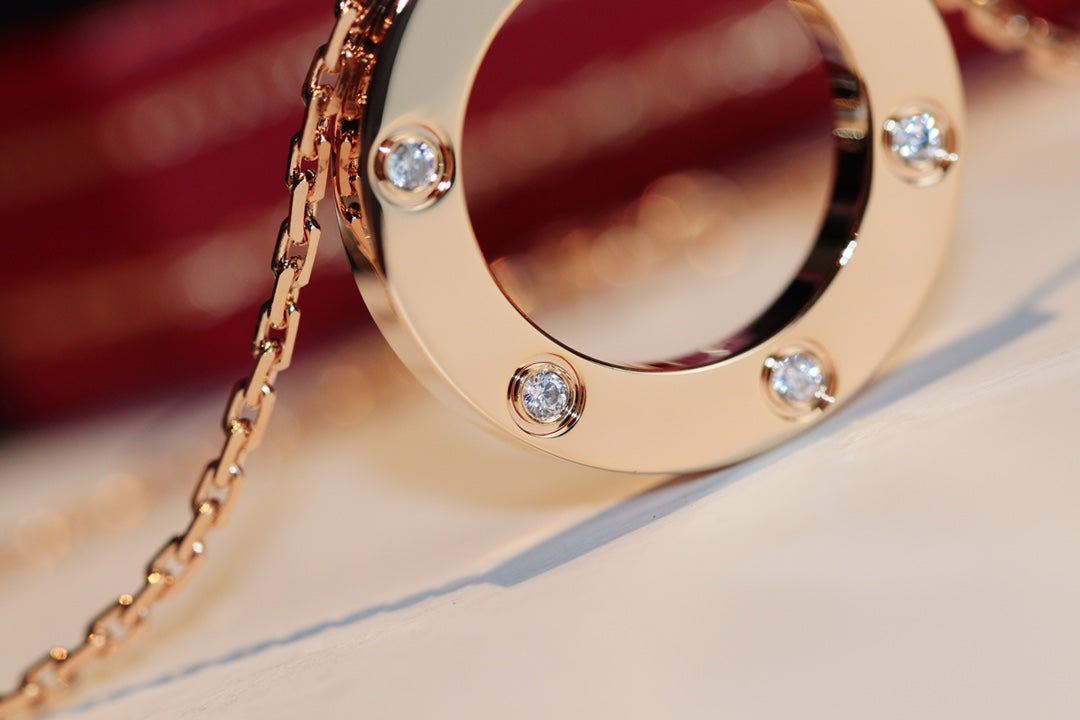 [Kincade Jewelrys]LOVE NECKLACE 16MM 6 DIAMONDS PINK GOLD